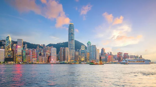 Vista Panorámica Del Puerto Victoria Horizonte Hong Kong China Atardecer — Foto de Stock