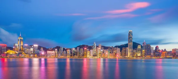 Panoramisch Uitzicht Victoria Harbor Hong Kong Skyline China Bij Zonsondergang — Stockfoto