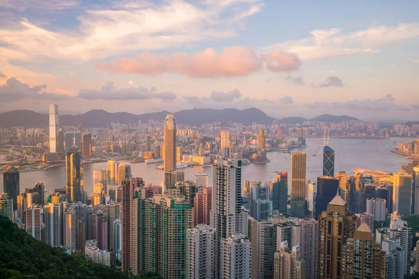 Vue Panoramique Port Victoria Des Toits Hong Kong Chine Coucher — Photo