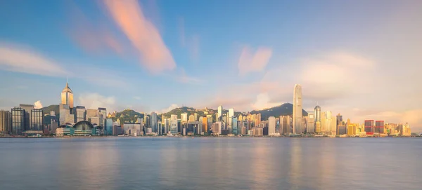 Vista Panorámica Del Puerto Victoria Horizonte Hong Kong China Atardecer — Foto de Stock