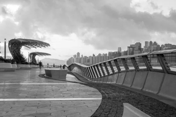 Běžci Panorama Hongkongu Kowloonu Čína Při Východu Slunce — Stock fotografie