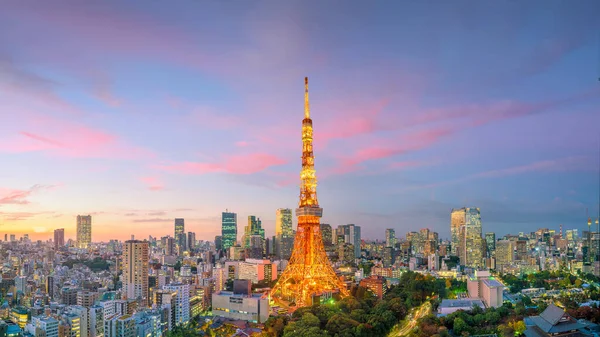 Vista Panorâmica Horizonte Cidade Tóquio Edifício Torre Tóquio Japão Pôr — Fotografia de Stock