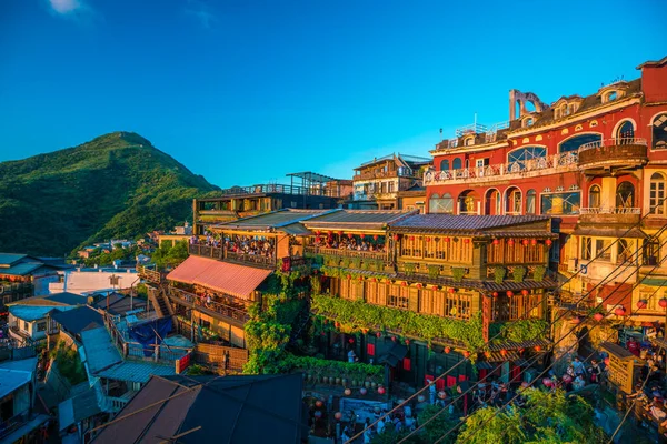 Jiufen Tajwan 2017 Wielu Turystów Restauracji Starej Ulicy Jiufen Tajwan — Zdjęcie stockowe