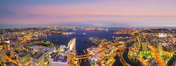 Skyline Ciudad Yokohama Desde Vista Superior Atardecer Japón — Foto de Stock