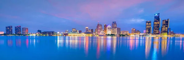 Detroit Skyline Michigan Usa Atardecer Desde Windsor Ontario Canadá — Foto de Stock