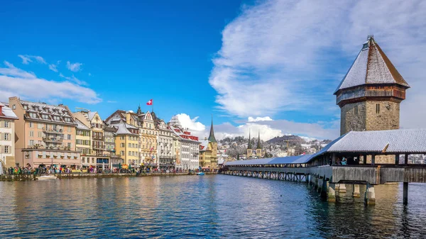 Historic City Center Downtown Lucerne Chapel Bridge Lake Lucerne Switzerland — Stock Photo, Image