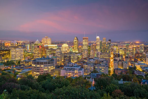 Panoramatický Panoramatický Výhled Centrum Montrealu Pohledu Shora Při Západu Slunce — Stock fotografie