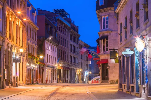 Παλιά Πόλη Μόντρεαλ Διάσημους Δρόμους Cobbled Στο Λυκόφως Του Καναδά — Φωτογραφία Αρχείου