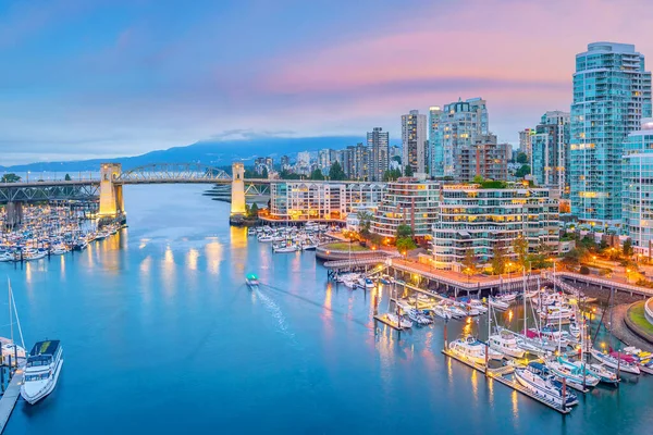 Piękny Widok Panoramę Centrum Vancouver Kolumbia Brytyjska Kanada Zachodzie Słońca — Zdjęcie stockowe