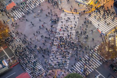 Shibuya geceleyin Tokyo, Japonya 'da (yavaş deklanşör hızı bulanıklığı etkisi)