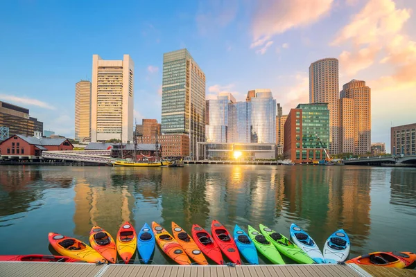 Boston Harbor Financial District Crepuscolo Massachusetts Negli Stati Uniti — Foto Stock