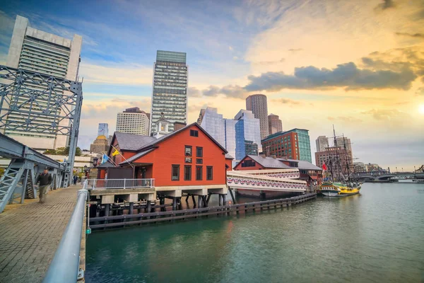 Boston Harbor Financial District Twilight Massachusetts —  Fotos de Stock