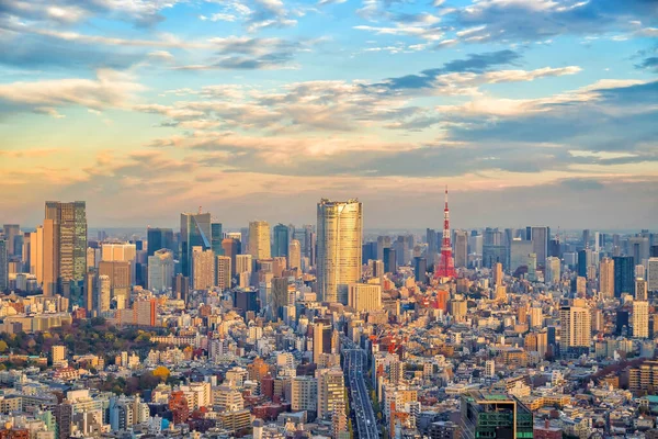 Japonya Gün Batımında Tokyo Şehrinin Iyi Manzarası Yükselir — Stok fotoğraf