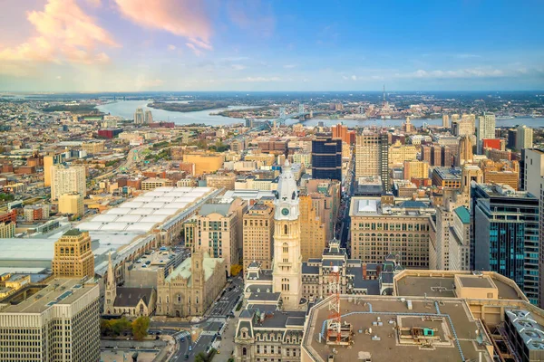 Top View Downtown Skyline Philadelphia Pennsylvania Usa Sunset — Stock Photo, Image