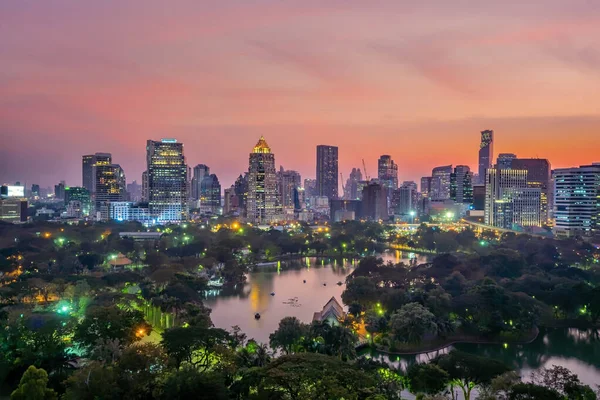 Centro Bangkok Skyline Con Lumpini Park Desde Vista Superior Tailandia — Foto de Stock