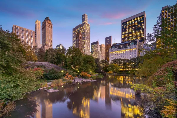 Hermosos Colores Follaje Nueva York Central Park Atardecer — Foto de Stock