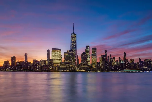 Nova Iorque Skyline Centro Cidade Pôr Sol Bela Paisagem Urbana — Fotografia de Stock