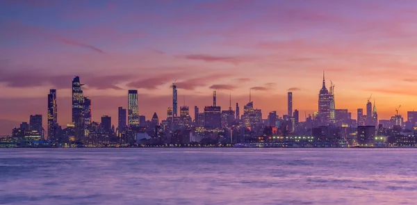 New York City Downtown Skyline Sunset Beautiful Cityscape Usa — Stock Photo, Image