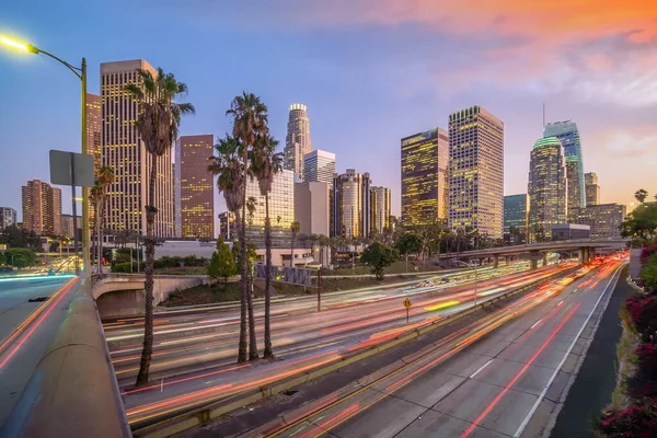 Prachtige Zonsondergang Van Los Angeles Centrum Skyline Verenigde Staten — Stockfoto