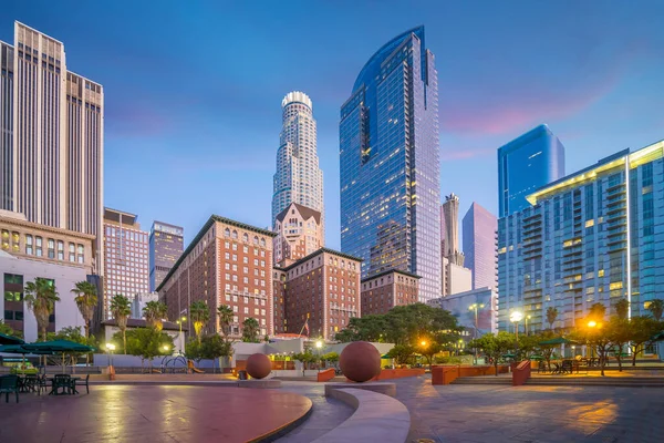 Bellissimo Tramonto Del Centro Los Angeles Skyline Usa — Foto Stock