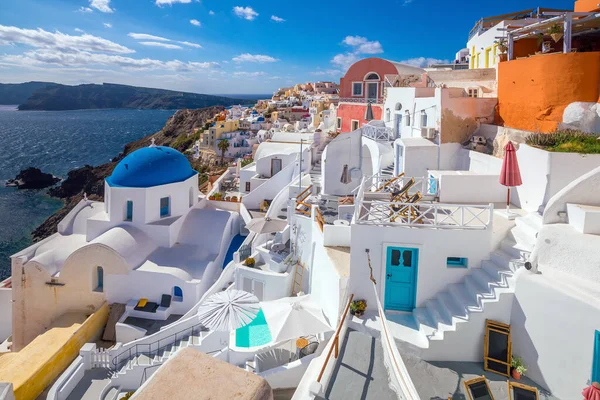 Yunanistan Santorini Adasındaki Oia Kasabası Manzarası Ege Denizi — Stok fotoğraf