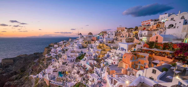 Cidade Oia Paisagem Urbana Ilha Santorini Grécia Pôr Sol Mar — Fotografia de Stock