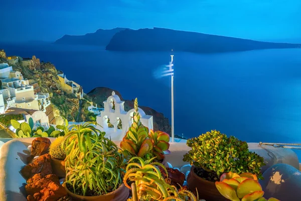 Stadsgezicht Van Oia Het Eiland Santorini Griekenland Bij Zonsondergang Egeïsche — Stockfoto