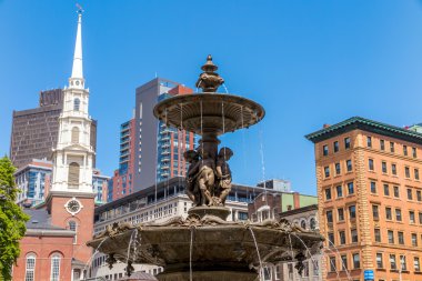 Fountain in Park Street with the Steeple of Old North Church  clipart