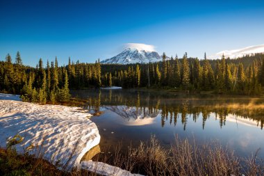 Mirror like reflection and mount Rainier clipart