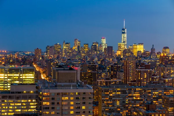 New York City skyline with urban skyscrapers at sunset. — Stock Photo, Image