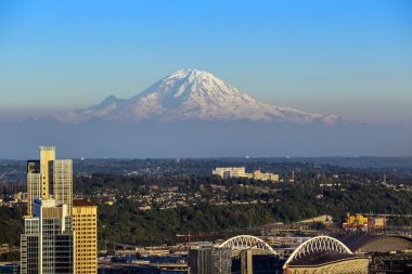 gün batımında Seattle skyline panorama 