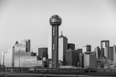 Dallas City skyline at twilight in black and white clipart