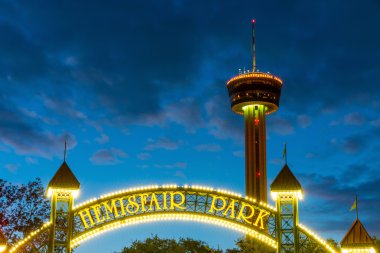 Tower of Americas at night in San Antonio, Texas clipart