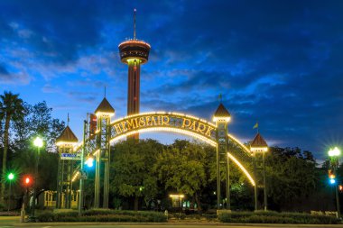 Tower of Americas at night in San Antonio, Texas clipart