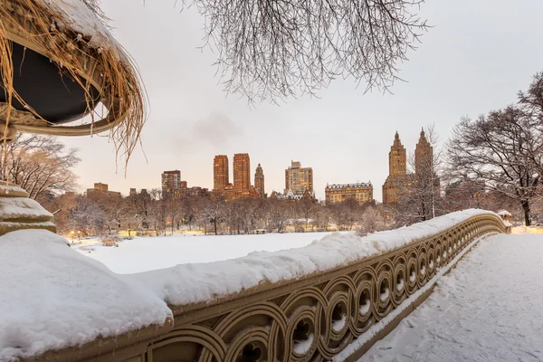 Central Park - New York City boog brug na sneeuwstorm — Stockfoto