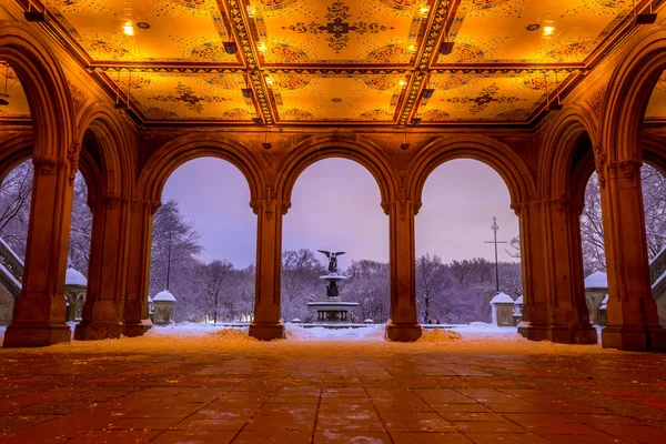 Betesda-Brunnen im Central Park New York nach Schneesturm — Stockfoto