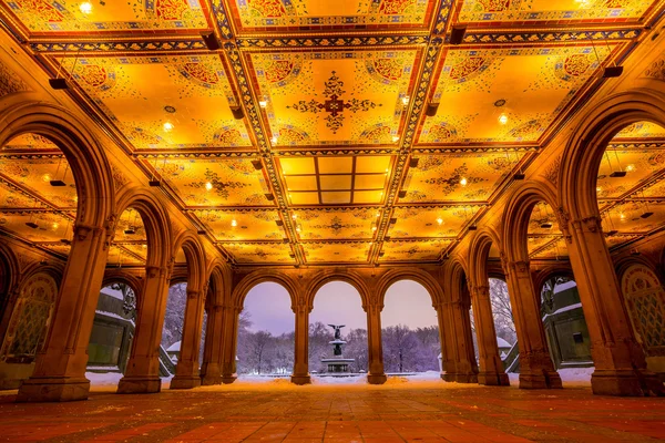 Betesda-Brunnen im Central Park New York nach Schneesturm — Stockfoto