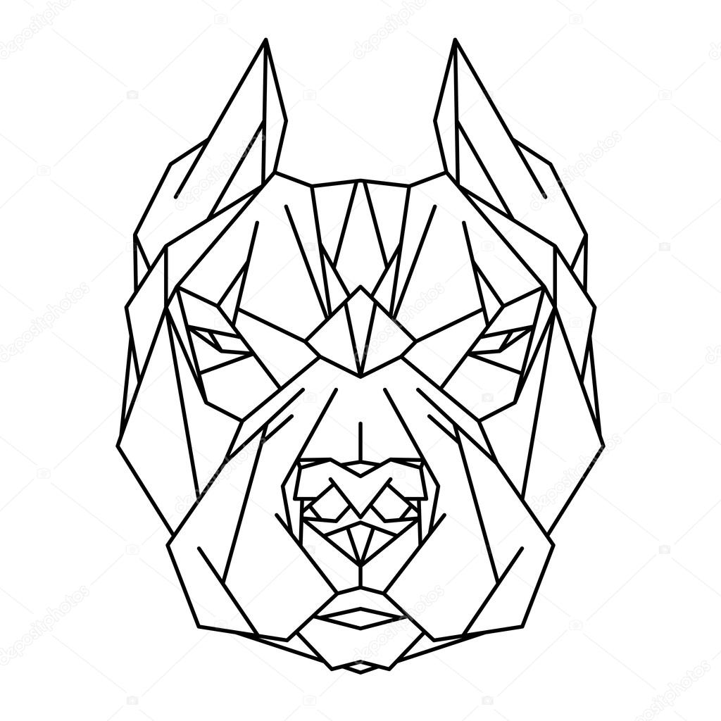 Pitbull dog head icon. Abstract triangular style. Vector illustration isolated on white