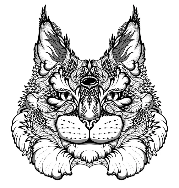 Tatuaje de cabeza de gato / lince . — Vector de stock