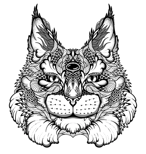 Tatuagem de cabeça de gato / lince . —  Vetores de Stock