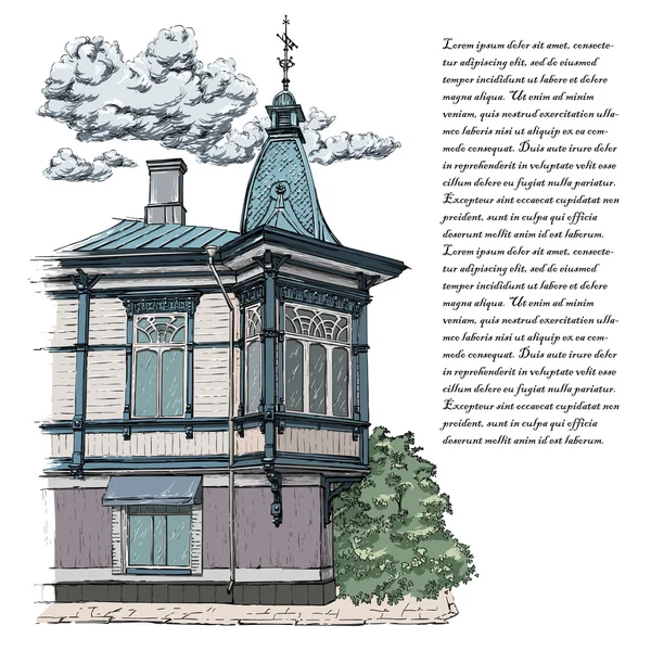 Croquis de la vieille maison en Finlande — Image vectorielle