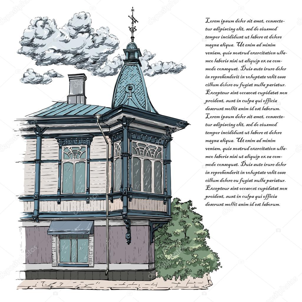 Sketch of old house in Finland