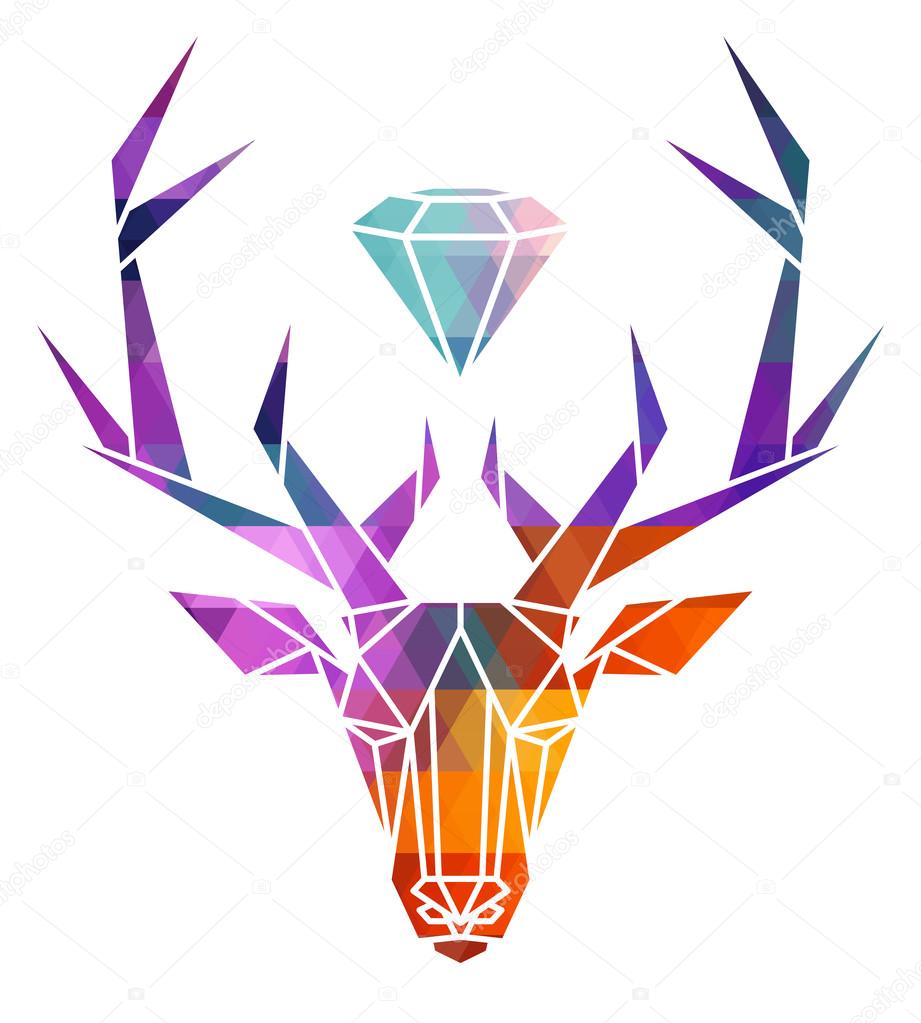Deer icon, vector icon set. Abstract triangular style