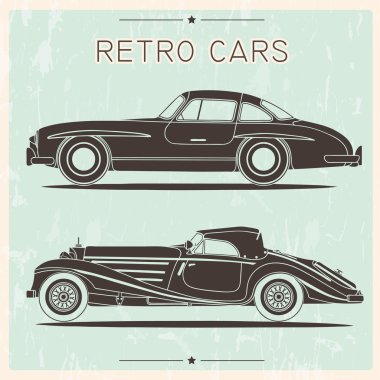 Grunge arka plan üzerinde Vintage arabalar