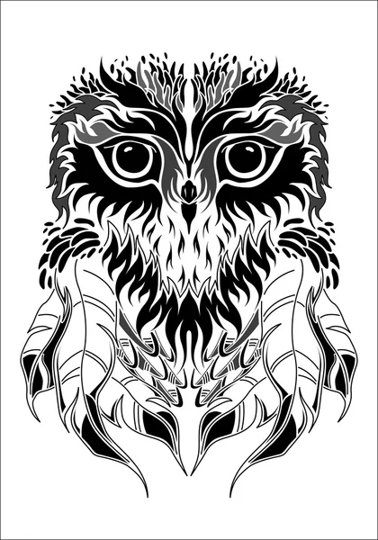 Tatouage hibou noir et blanc — Image vectorielle