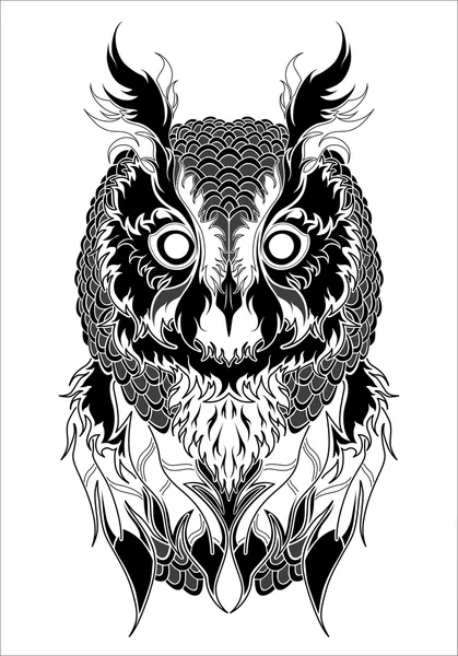 Búho tatuaje blanco y negro — Vector de stock