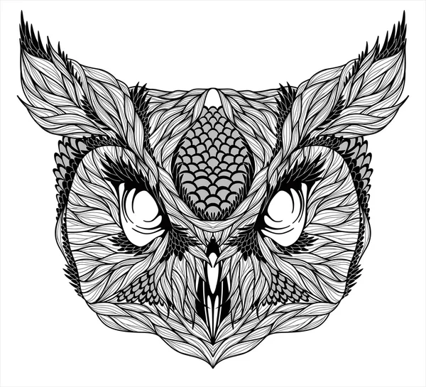 Tatouage hibou noir et blanc — Image vectorielle