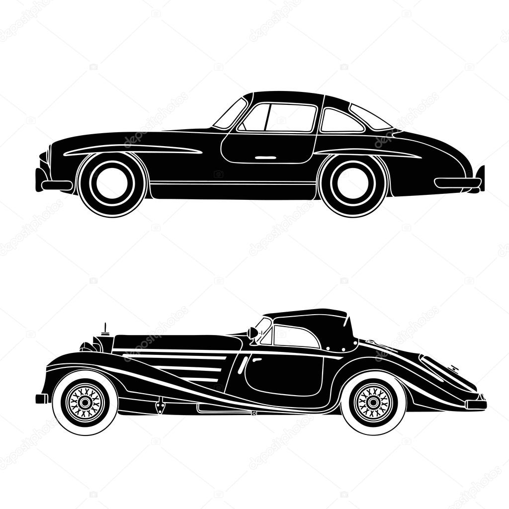 Vintage cars on a white background