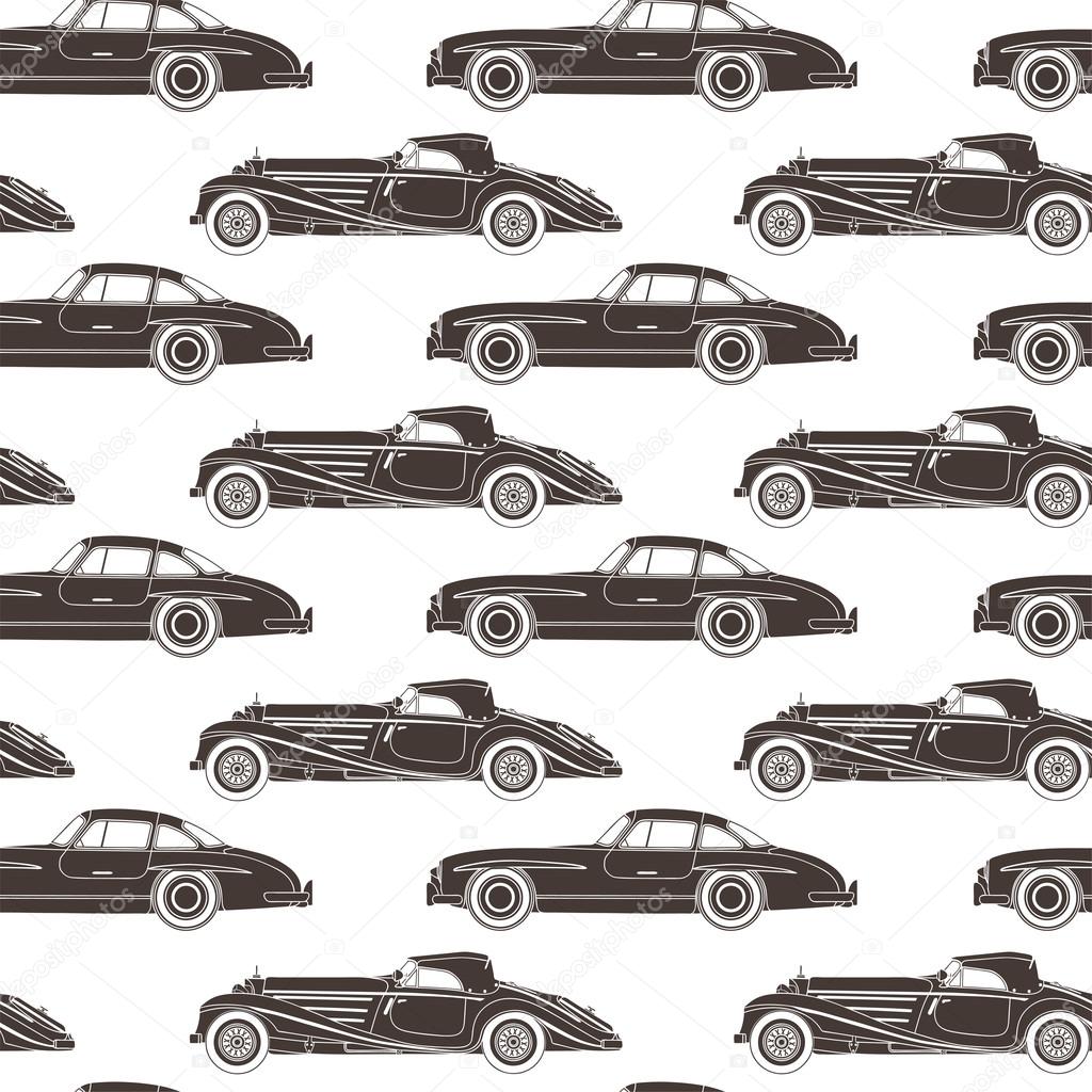 Silhouette of vintage cars pattern