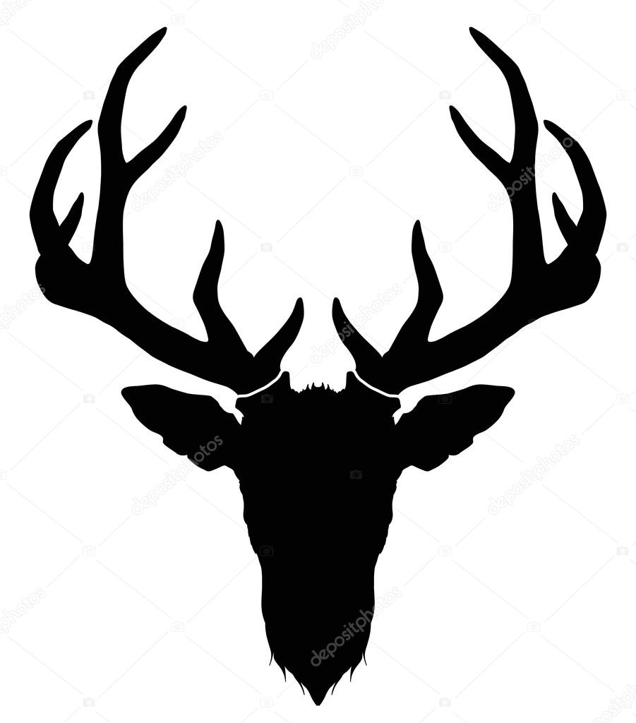 Deer head with horns -  silhouette.